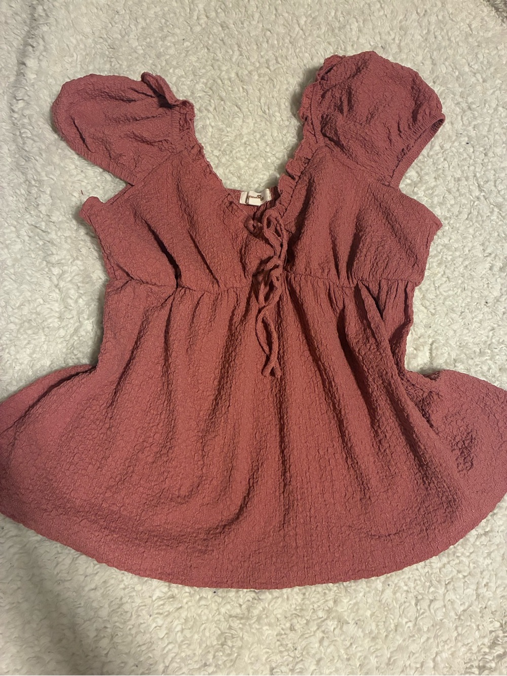 Textured Mauve Tie-Front Babydoll Blouse